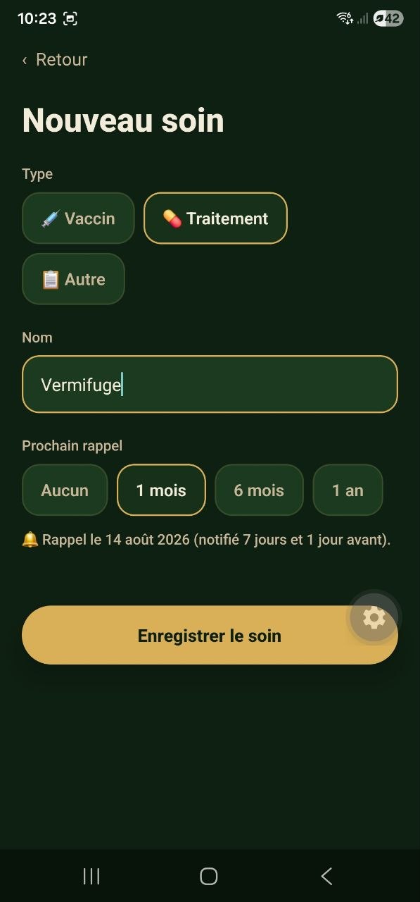 Ajout d'un soin avec une date de rappel automatique